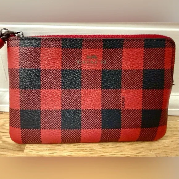 NWOT - Coach Leather Buffalo Plaid Corner Zip Wristlet - Picture 3 of 6